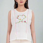 Floral embroidered boho tank top with heart vine design