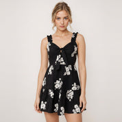 Multi colored floral print cotton mini dress with V neckline