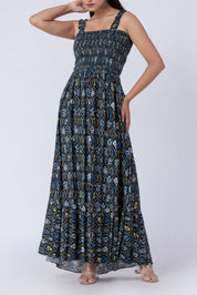 Relaxed fit floral smocked maxi dress perfect for summer.
