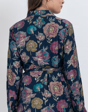 Trendy floral shirt style mini dress with belted waist