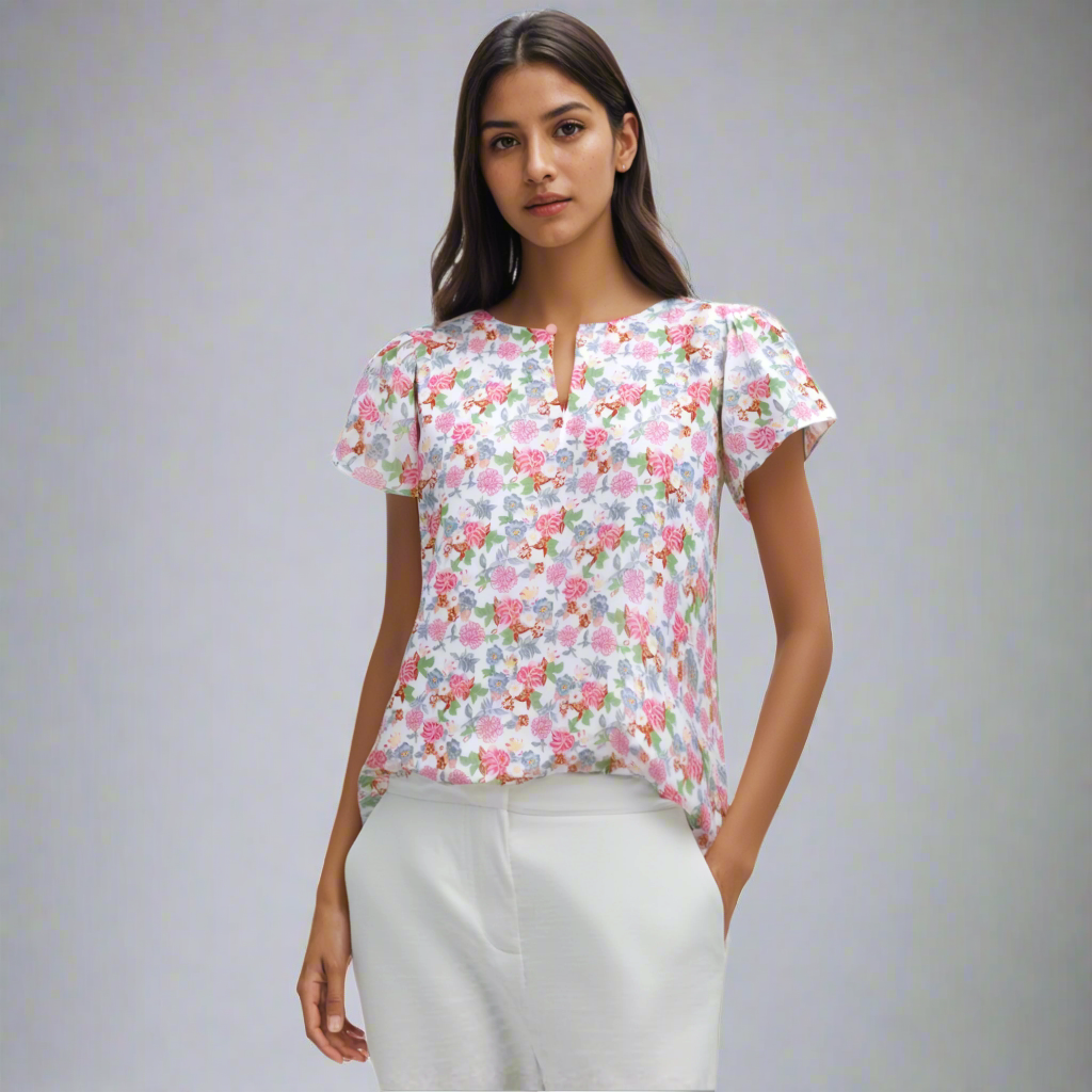 floral silk blouse for women