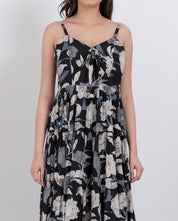 Floral tiered sleeveless maxi dress with flowing layers