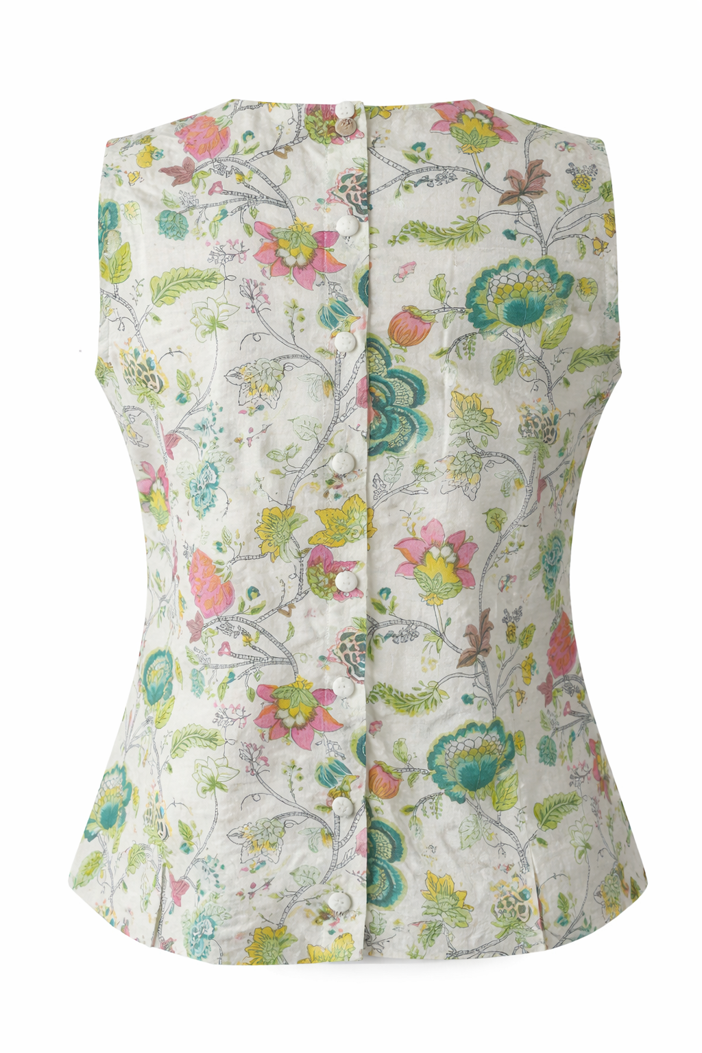 Floral patterned sleeveless top on a white background