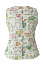Floral patterned sleeveless top on a white background