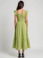 Cotton dobby midi dress with woven diamond pattern texture