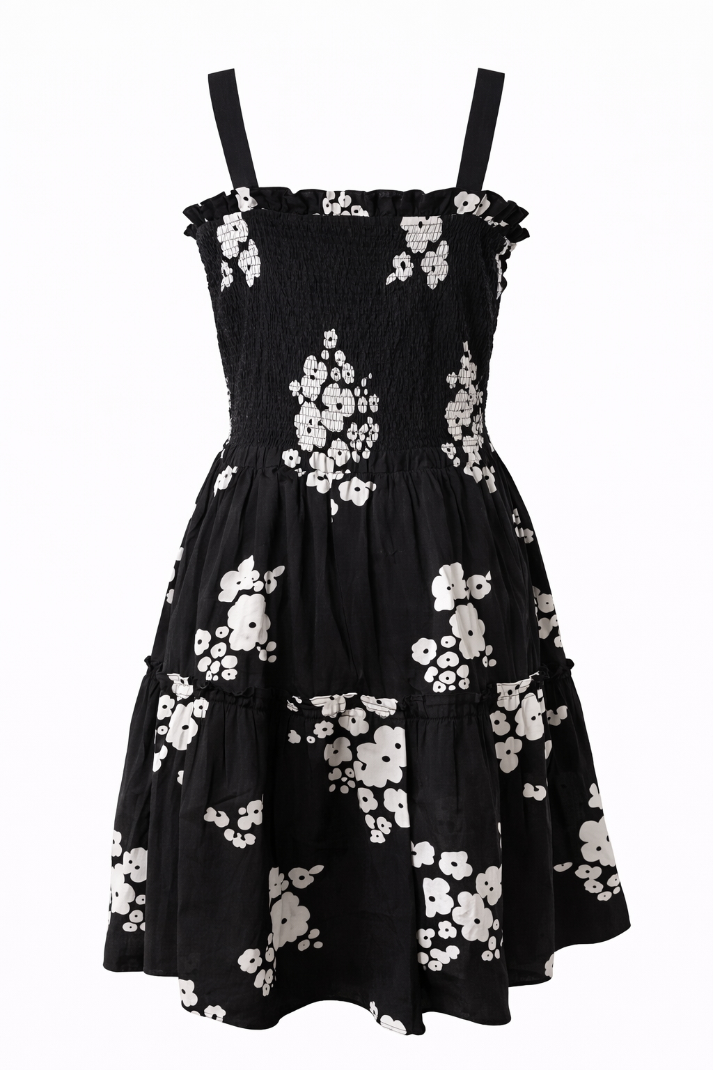 Printed smocked summer dress in geometric and floral styles