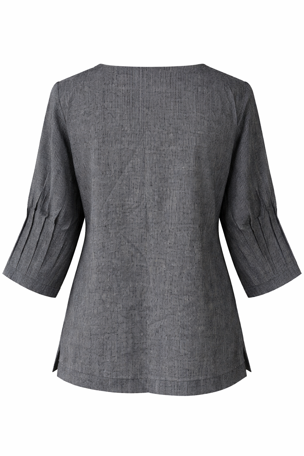 Gray blouse with 3/4 sleeves on a white background