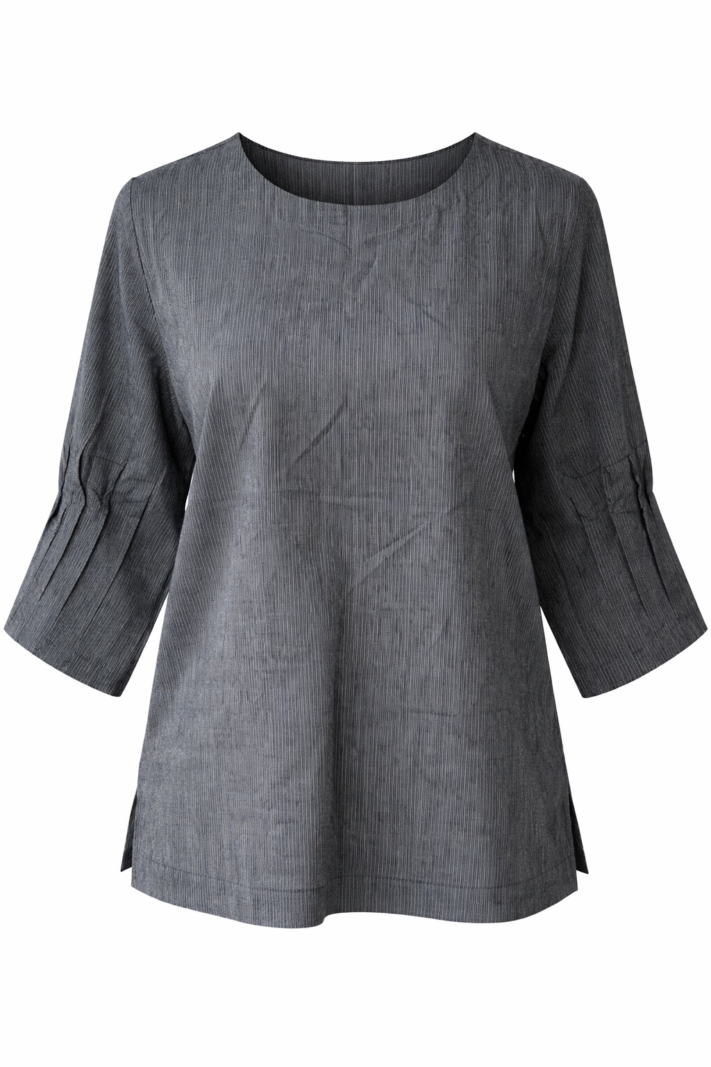Gray tunic with 3/4 sleeves on a white background