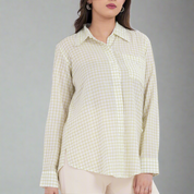 Grid print button-up shirt in soft cotton fabric.