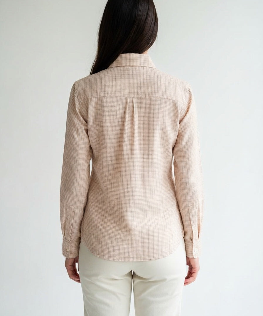 ladies wearing shirt beige checked pattern office use, casual shirts