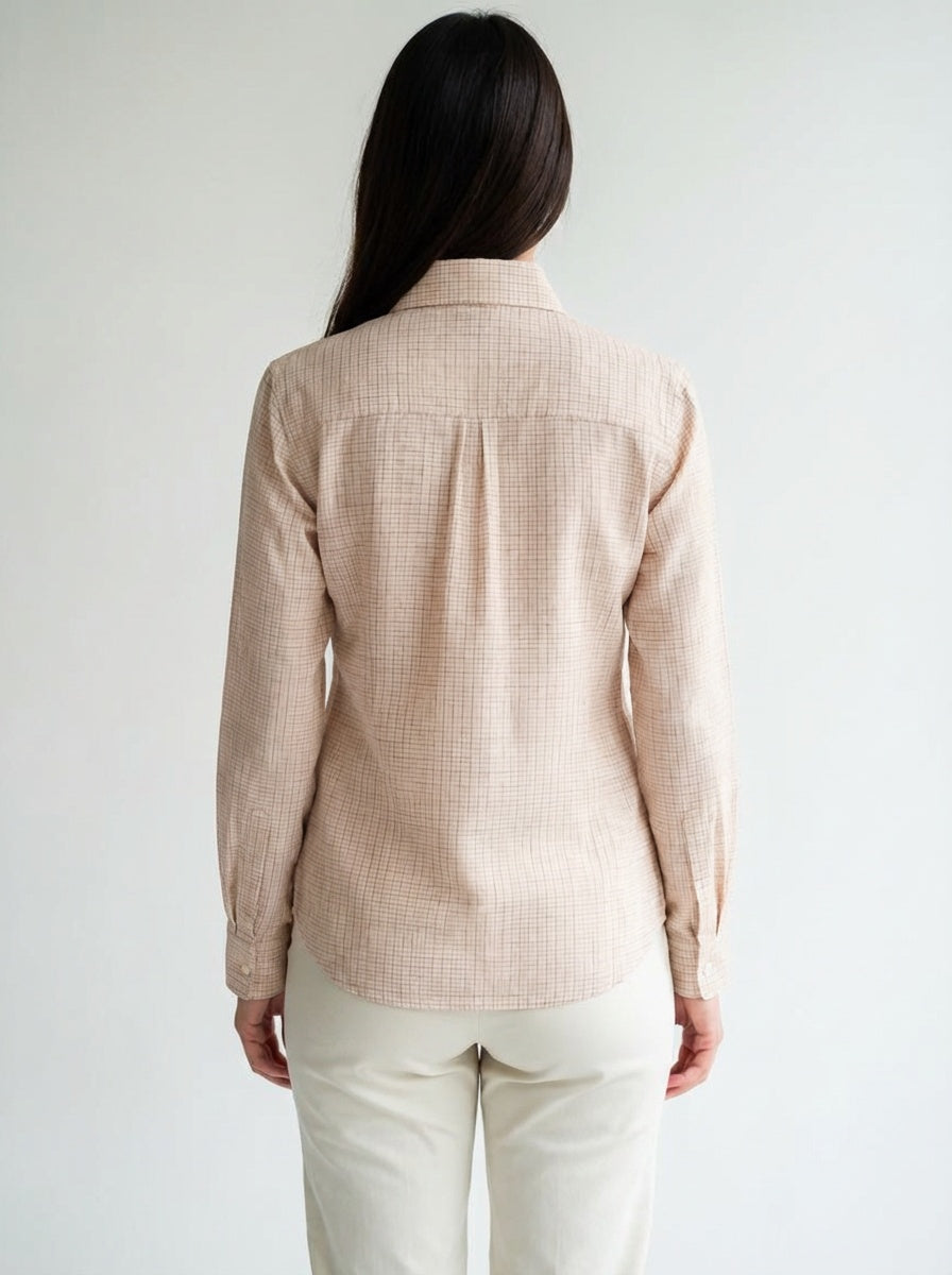 ladies wearing shirt beige checked pattern office use, casual shirts