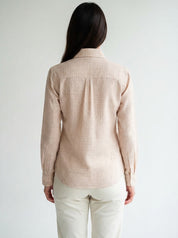 ladies wearing shirt beige checked pattern office use, casual shirts