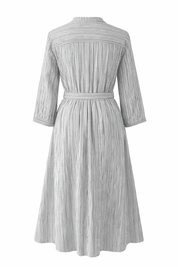 Handloom cotton midi dress with self tie belt and flared silhouette