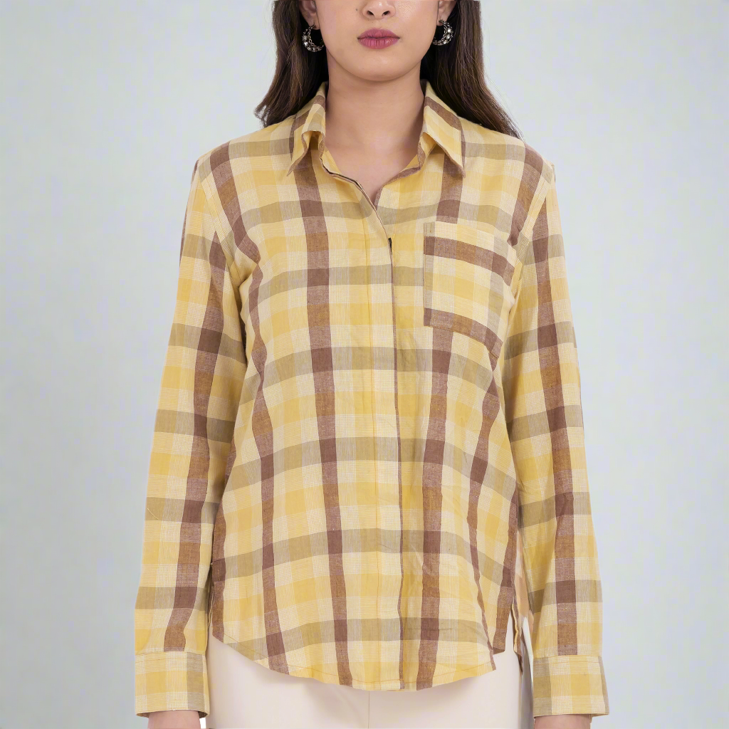 handloom cotton checked long sleeve shirt