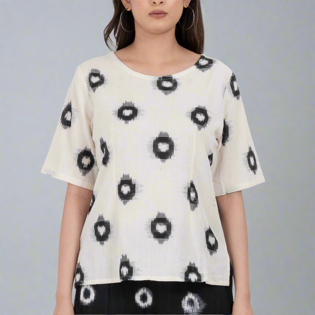 handloom cotton ikat print short sleeve top