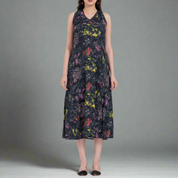 Sleeveless handloom cotton maxi dress with floral print design