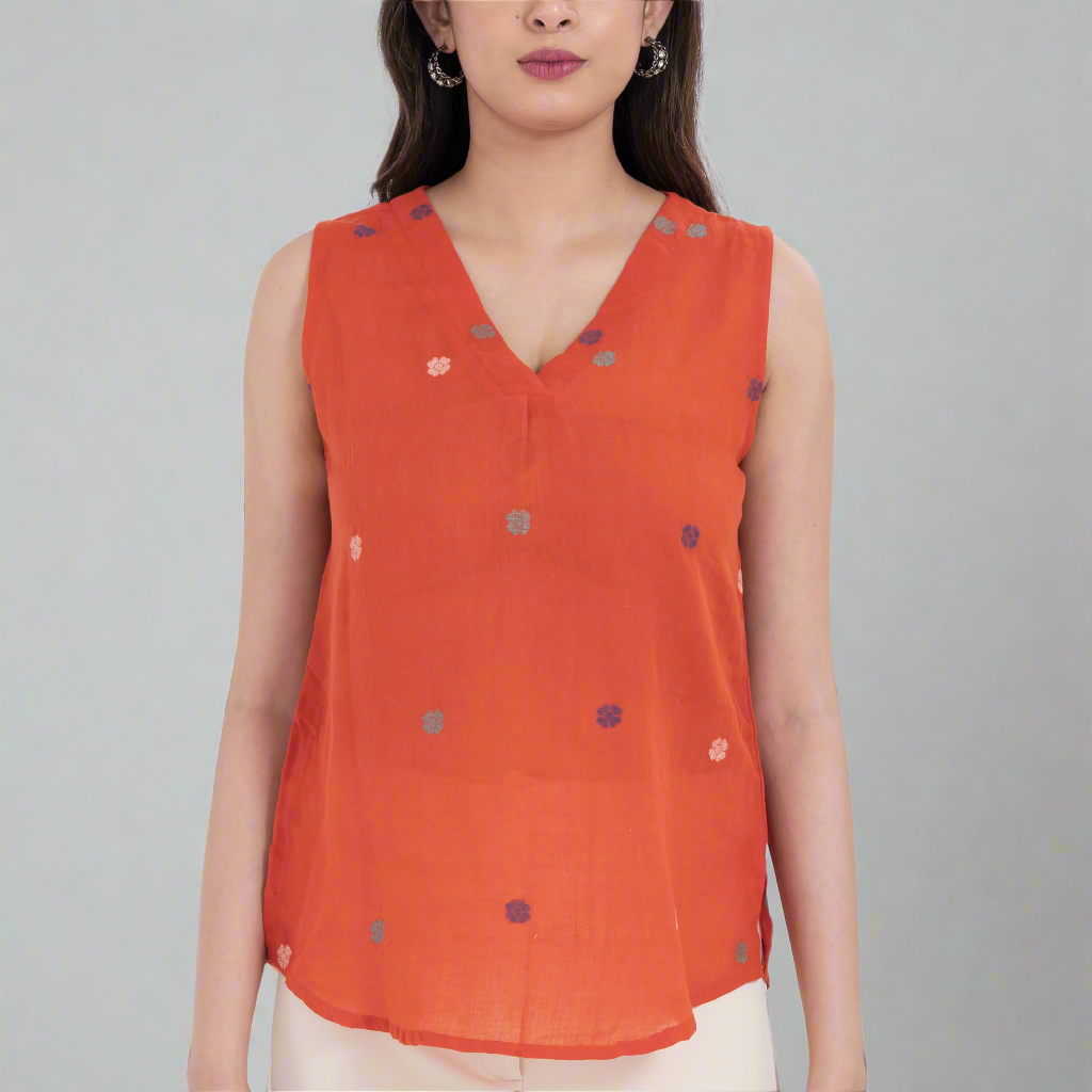 handloom cotton sleeveless embroidered top