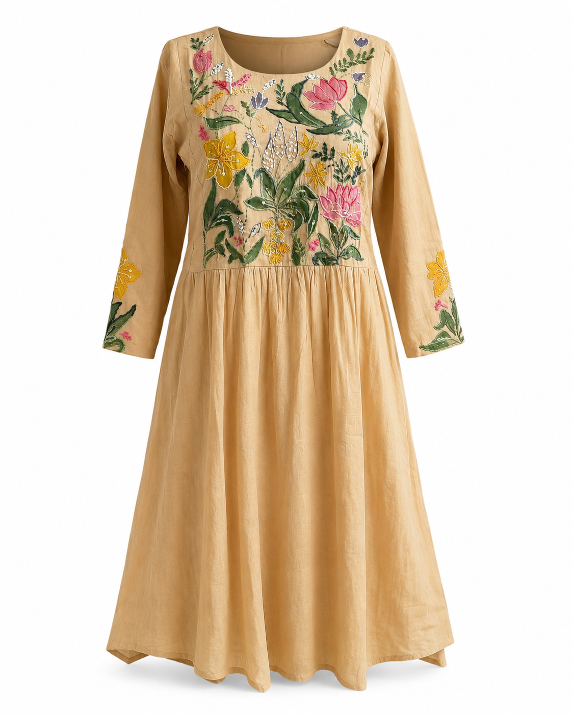 Floral Boho Embroidery with Hand paint Dress