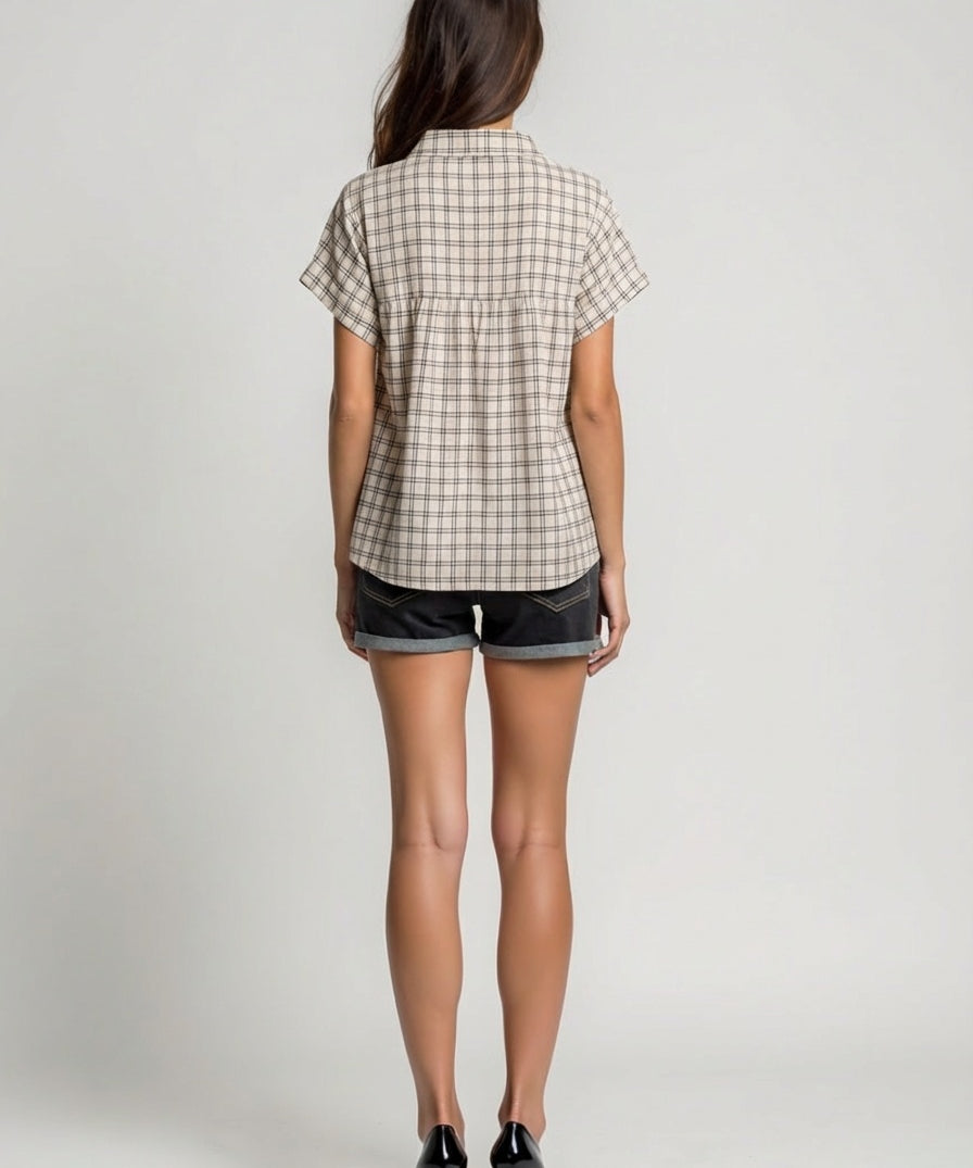 Handwoven plaid shirt dress with tie belt