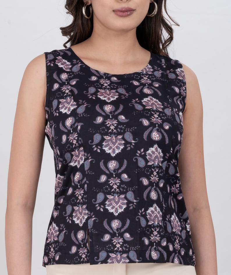 Sleeveless Soft Cotton Printed Top for Women