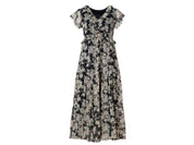 Boho Floral Black Cotton Maxi Dress for Women