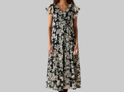 Boho Floral Black Cotton Maxi Dress for Women