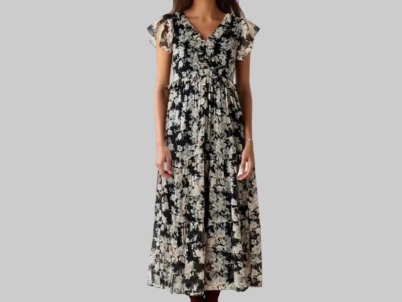Boho Floral Black Cotton Maxi Dress for Women
