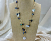 Natural keshi black pearl and white coin pearl necklace