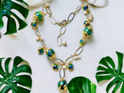 Natural pearl big muano glass bead pendant necklace