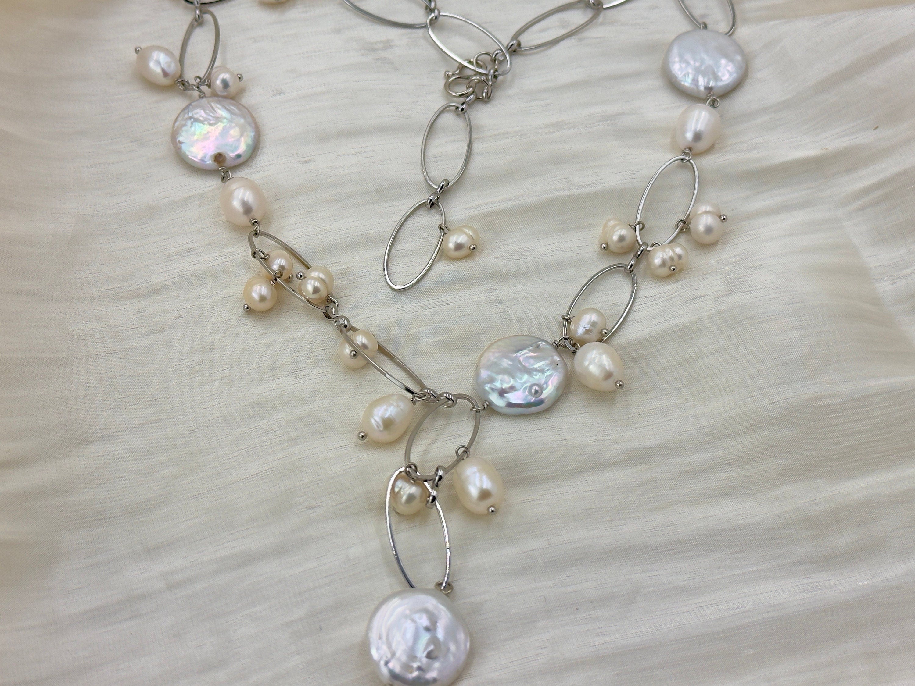 Handmade natural coin pearl necklace