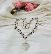 Natural Cultured White Rice Pearl, Blue Crystal Necklace