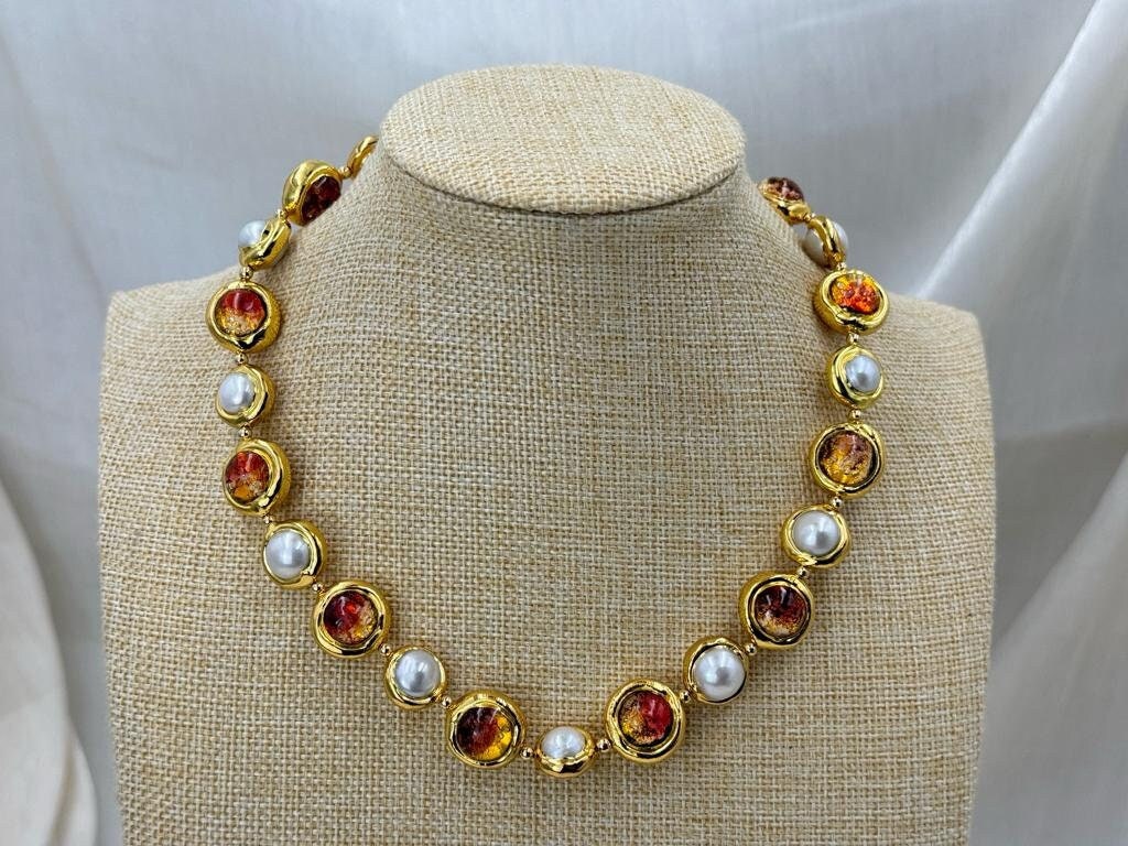 Dainty Natural Pearl Murano Glass Beads Necklace
