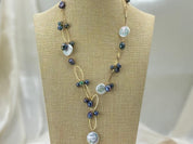 Natural keshi black pearl and white coin pearl necklace