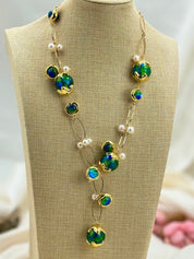 Natural pearl big muano glass bead pendant necklace