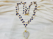 Natural Cultured White Rice Pearl, Blue Crystal Necklace