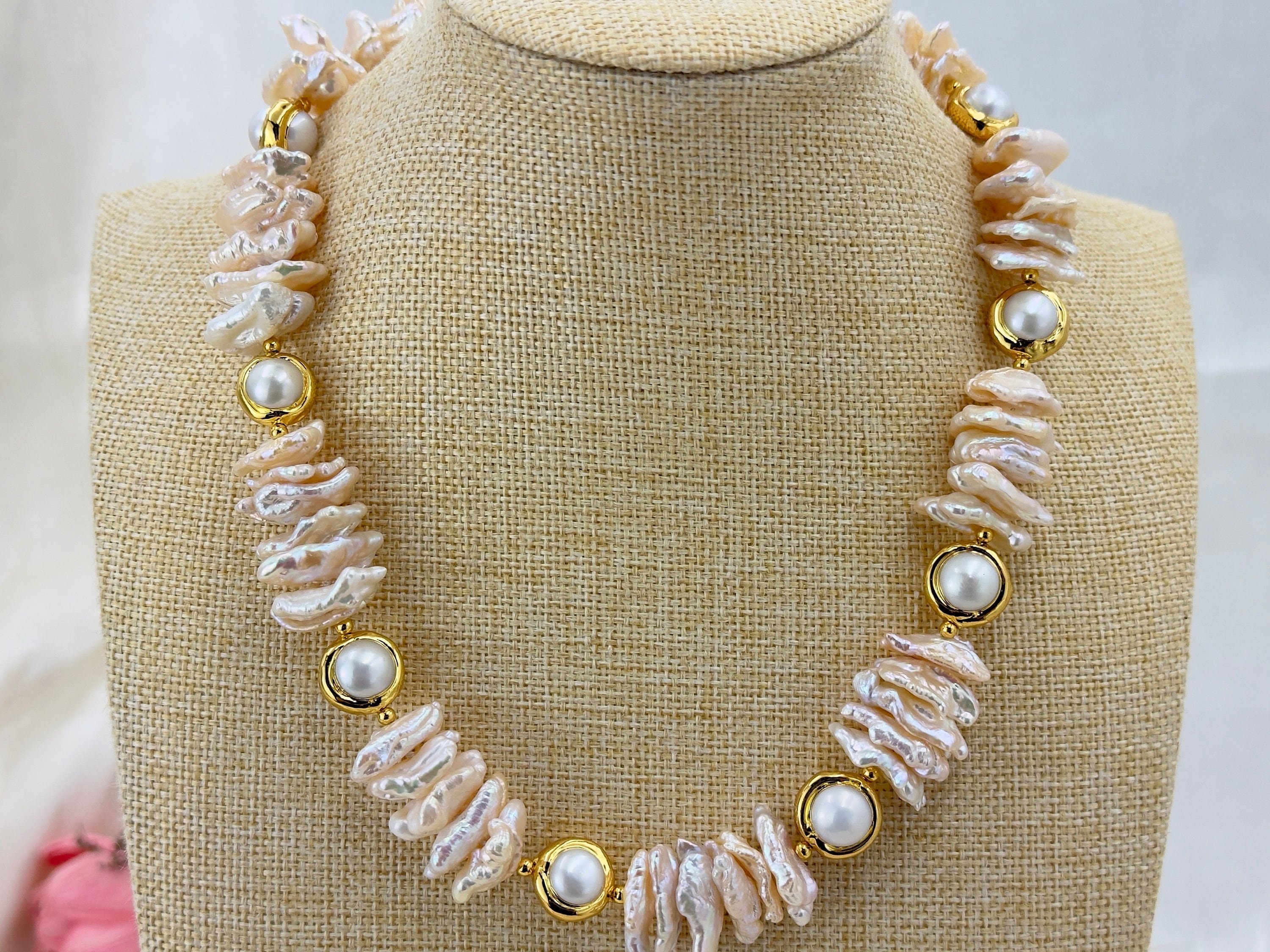 Natural biwa pearl necklace