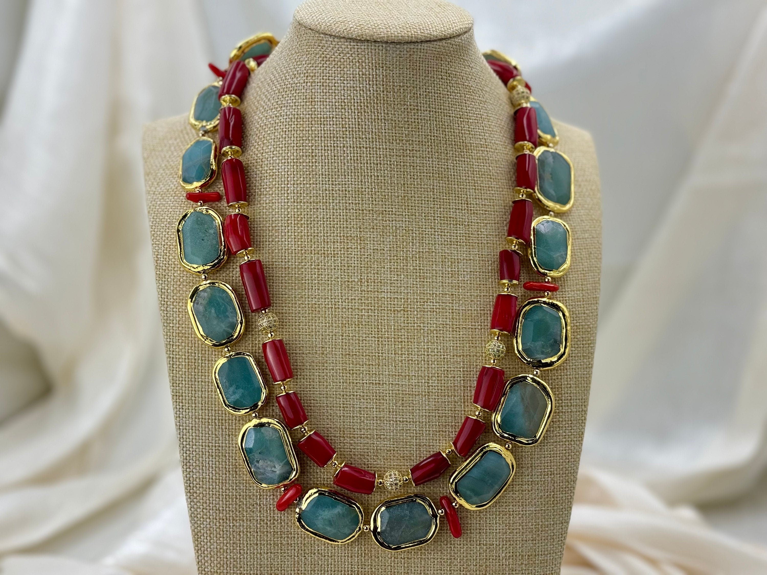 Natural Coral Gemstone Handmade Beaded Necklace