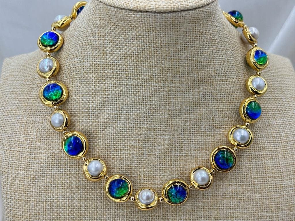 Dainty Natural Pearl Murano Glass Beads Necklace