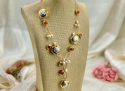 Natural keshi pearl brown murano glass handmade charm necklace