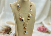 Natural keshi pearl brown murano glass handmade charm necklace