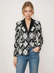 Ikat Cotton Blazer for Women Handwoven Ethnic Jacket Fitted Waist Notch Lapel
