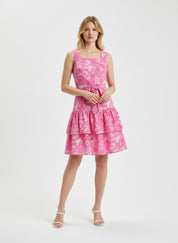 Pink Floral Eyelet Sleeveless Mini Dress for Women