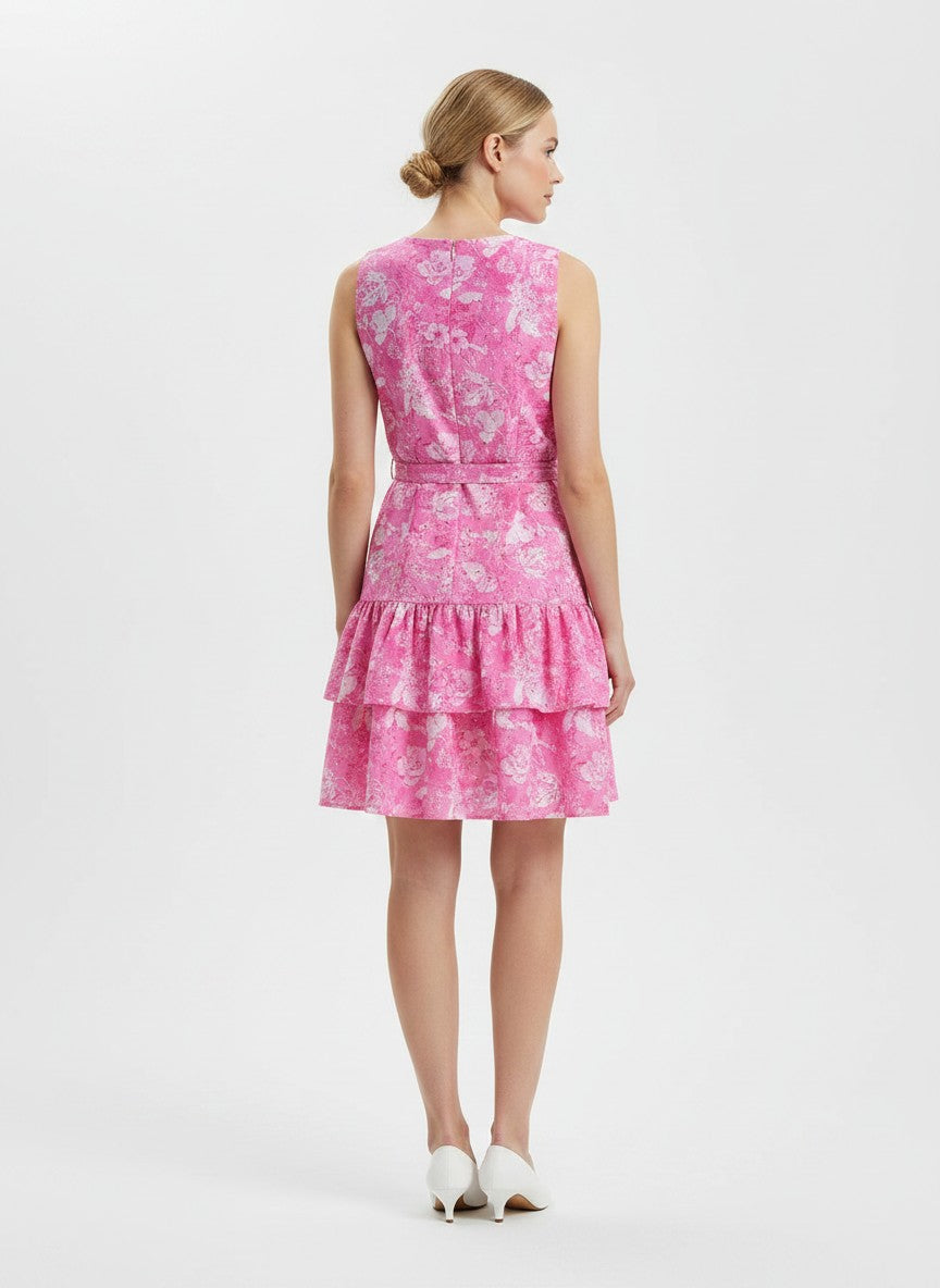 Pink Floral Eyelet Sleeveless Mini Dress for Women