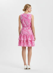 Pink Floral Eyelet Sleeveless Mini Dress for Women