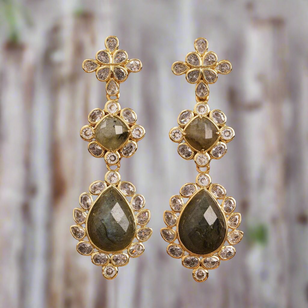 Gemstone CZ Dangle Earrings