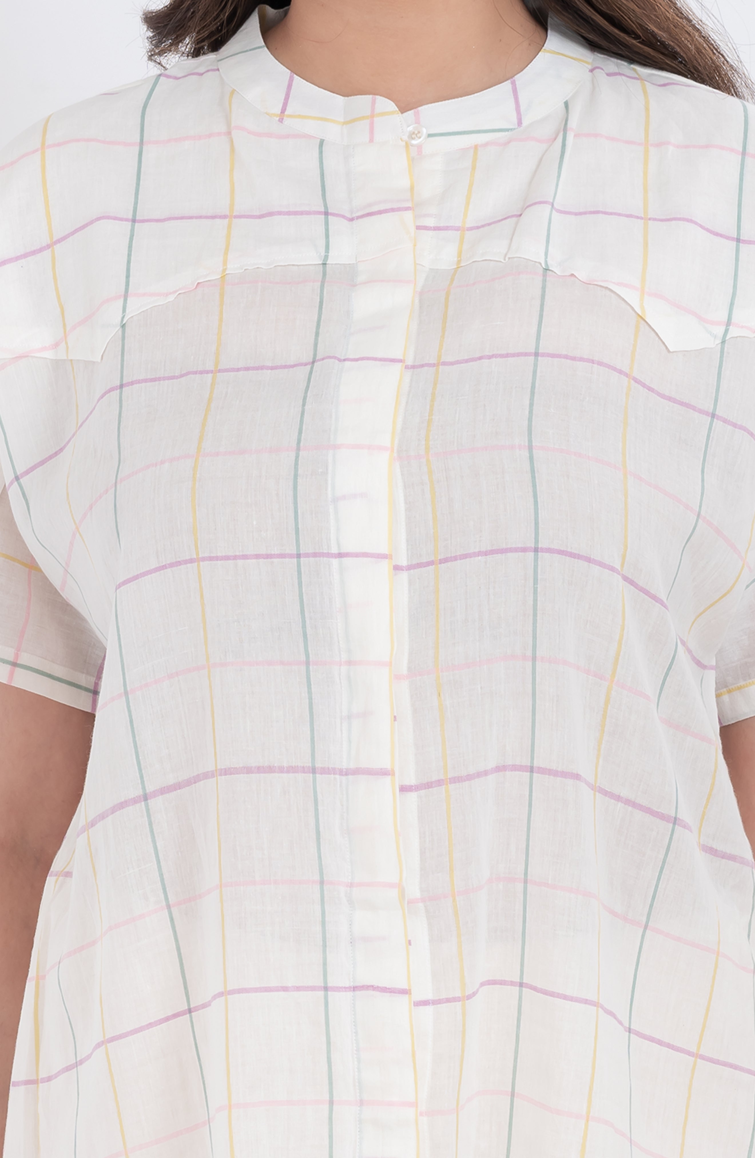 lightweight cotton grid print shirt top