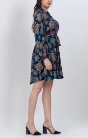 Feminine botanical shirt mini dress with flowy A-line cut