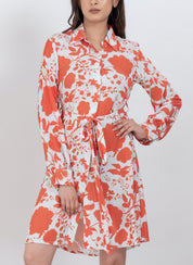 Trendy botanical print shirt dress with collar and cuffs