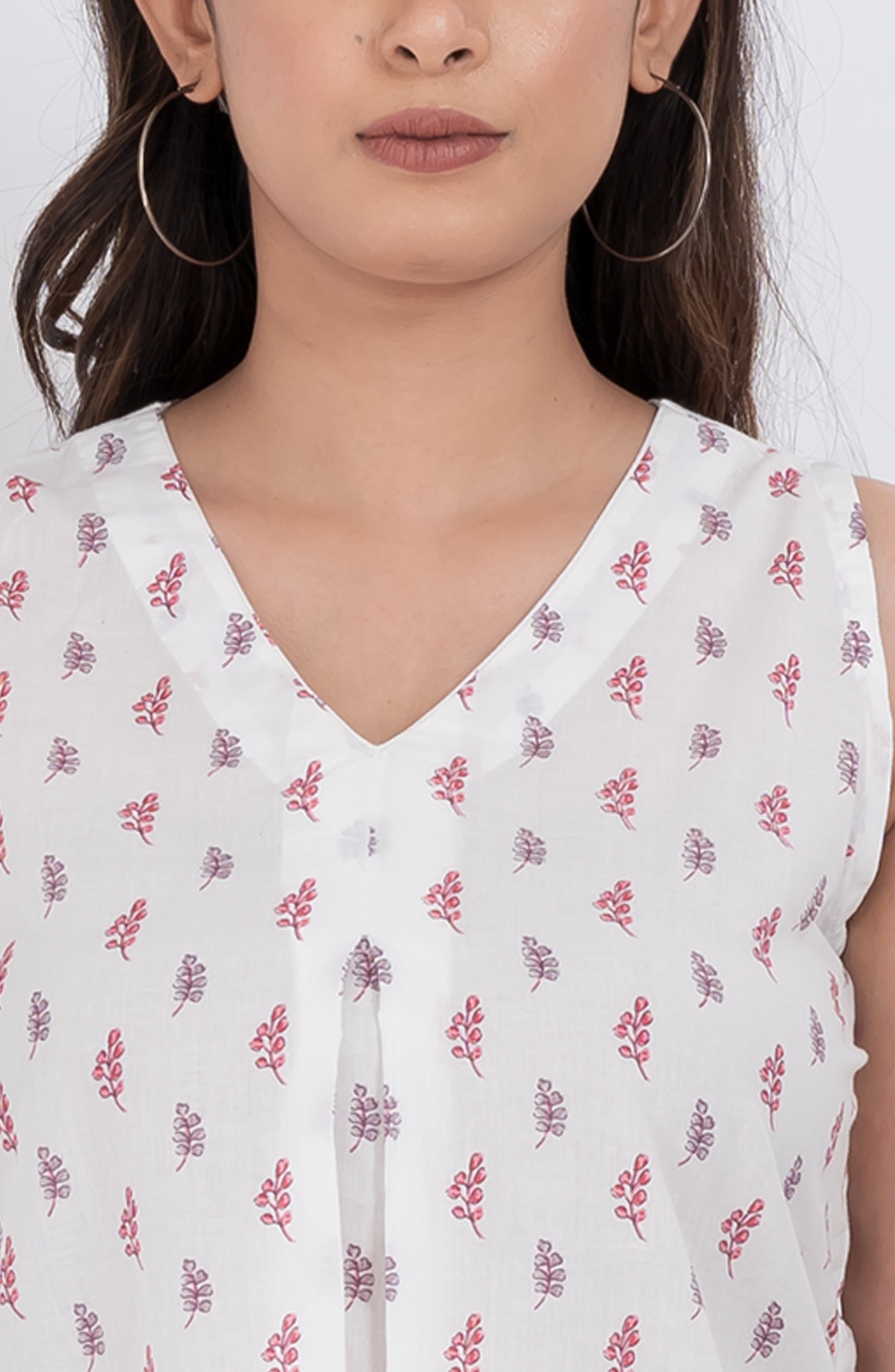 floral print v neck cotton tunic top