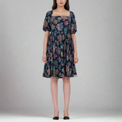 Lightweight summer floral mini dress with A-line silhouette